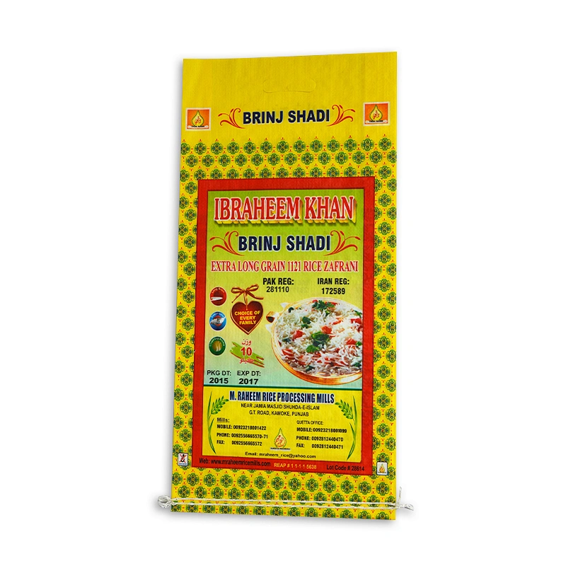 50kg 25kg 10kg custom design plastic pp woven yellow bread flour rice bags