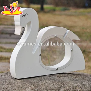wholesale white swan design wooden small money box for kids W02A256