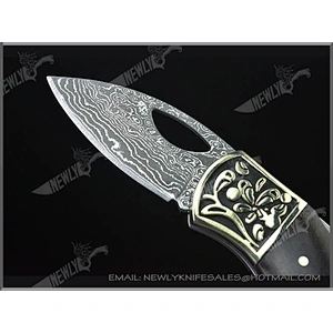 Damascus Steel Collection Folding Pocket Knife With Ebony Handle
