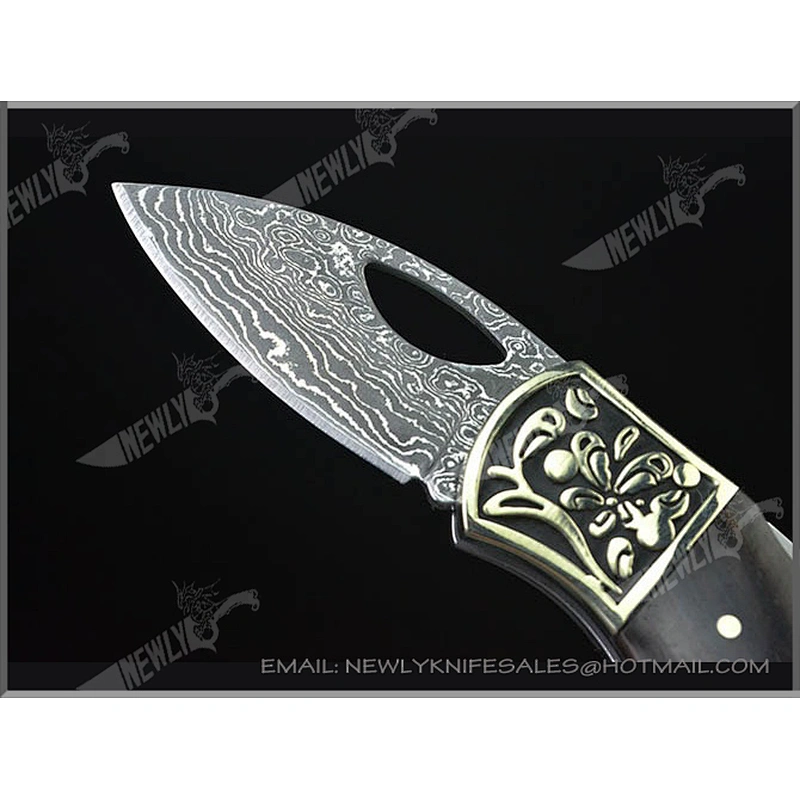 Damascus Steel Collection Folding Pocket Knife With Ebony Handle