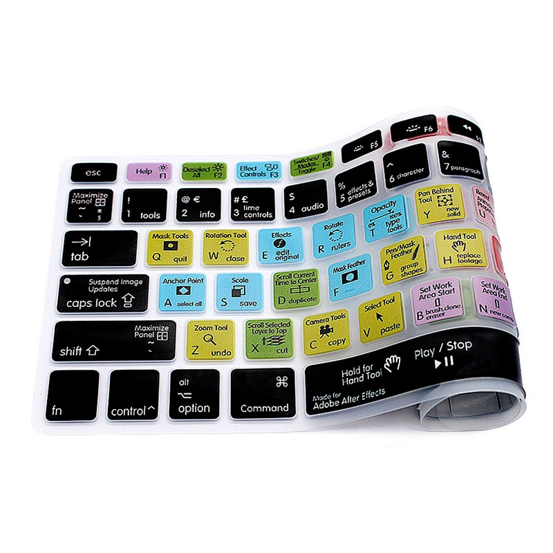 Dropship Custom Waterproof after effects keypad skin Silicone Shortcuts Keyboard Skin For Macbook Air 13'' Cover