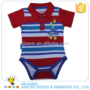 New design 0-24M baby boy stripe lapel bodysuit
