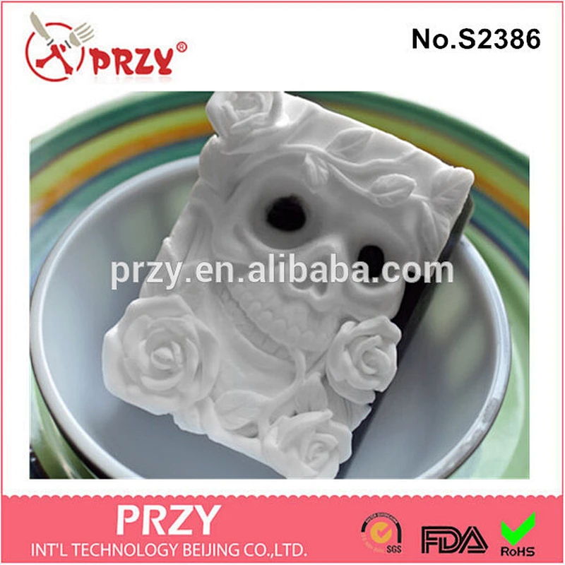 PRZY s2386 DIY halloween silicone Skull and Roses Soap mold
