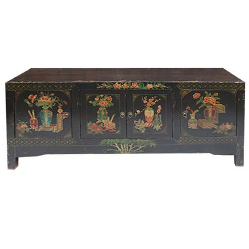 chinese antique shabby chic flower painting vintage mongolian cabinet