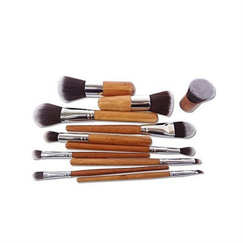 Wooden 11pcs Cosmetic Makeup Brush Set Wit Canvas Makeup Bag