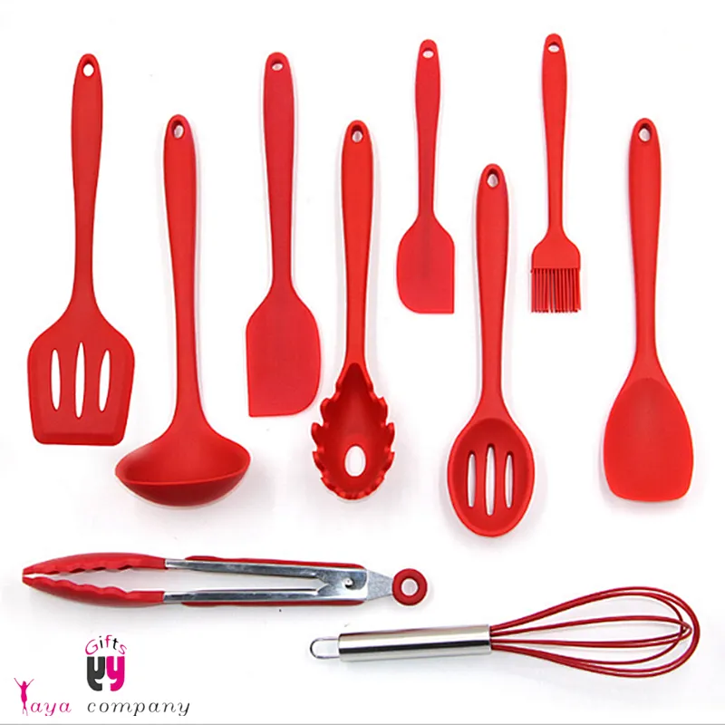 Custom Wood andle Food Grade Silicone Kitchen Ware Cookware Set