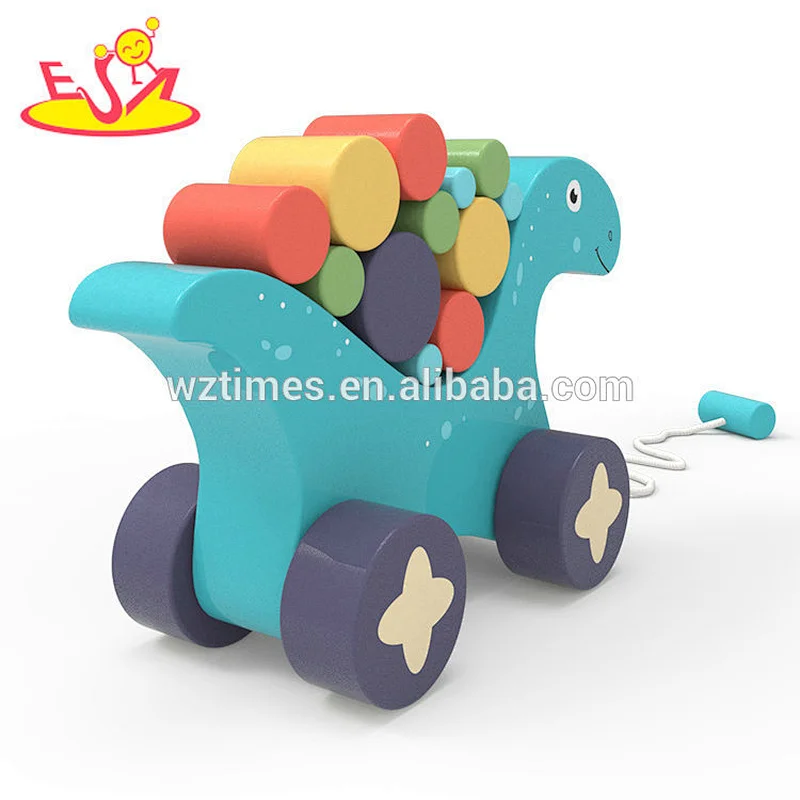 2018 Nuevo Diseño Original De Madera De Madera Pequeños Bloques Apilables Bloques Geométricos juguetes de arrastre para el Niño Pequeño W05B172