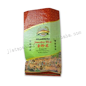 Customized plain white plastic laminated and design printing pp woven 25kg rice stack bag