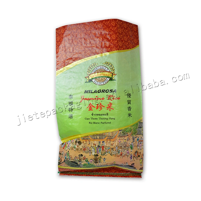Customized plain white plastic laminated and design printing pp woven 25kg rice stack bag