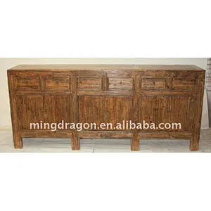 Chinese Antique Natural Finished Buffet Six drawer six door cabinet