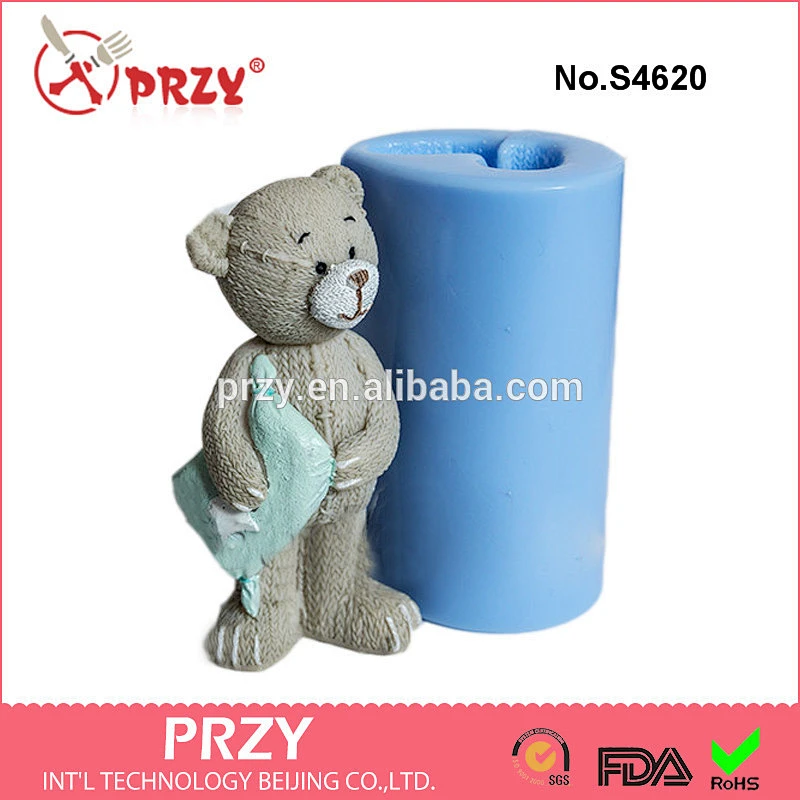 S4620 Bear with a Pillow 3d Mold Silicone Soap Molds Silicone Bear Mold For Soap