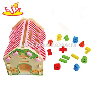 Wholesale math teaching aid wooden house shape numbers toy for kids learning W12D043