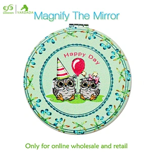 Lovely green cartoon owl pocket mirror, birthday children's gift ornamental mirror, lady 2X magnifying makeup mirror in stock