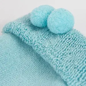 baby colorful double cuff pompoms thick cotton winter socks
