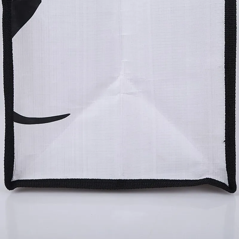 Custom white pp woven bag black logo shopping bag