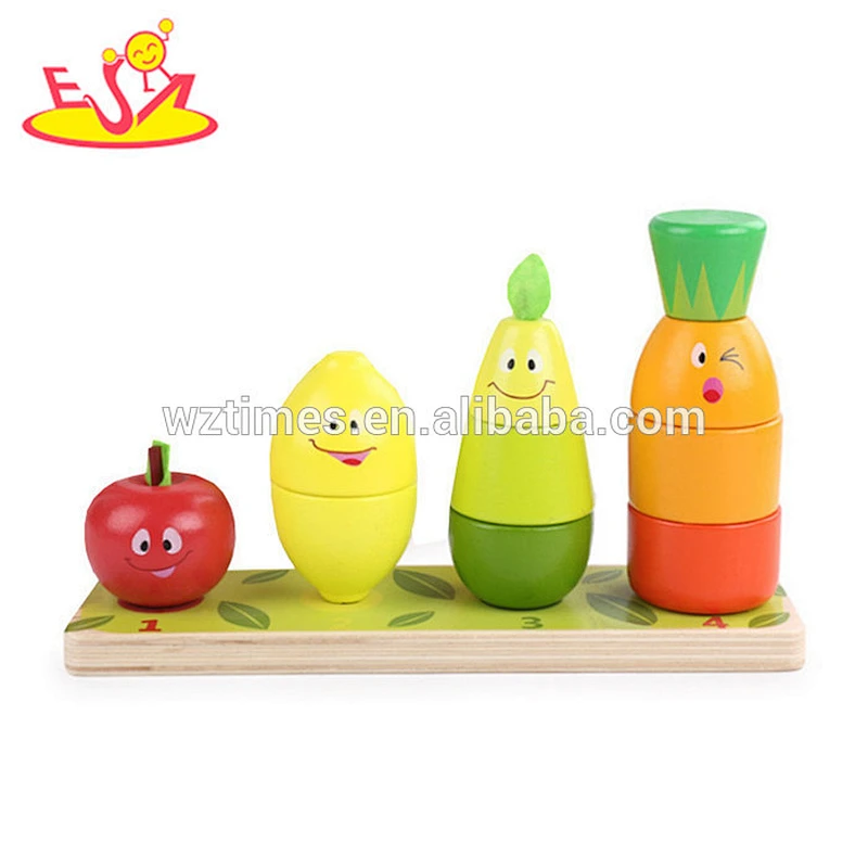 Wholesale promotional gift wooden funny game fruits design stacking blocks for 1 years old baby W13D170