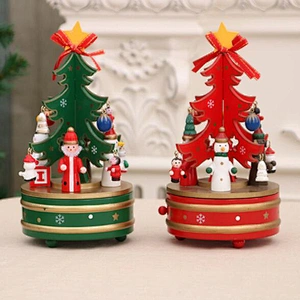 Wooden Handmade Christmas Souvenir Gift Children's Christmas Cartoon Rotate Music Box Christmas Tree Decoration Crafts