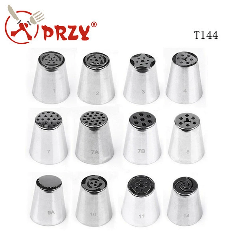T144 Amazon hot sell 12 pcs stainless steel cake decorating tip icing nozzle set