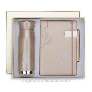Wholesale Gift Set Stainless Steel Vacuum Cup Flask+Notebook+Pen+Bookend+Bookmark Gift Set for Business Man