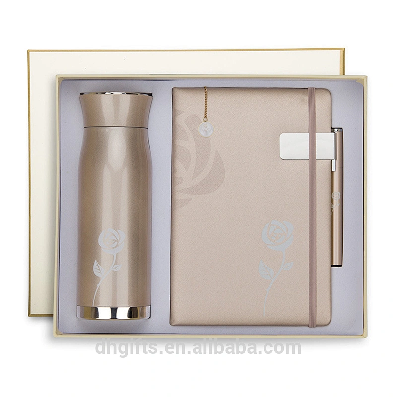 Wholesale Gift Set Stainless Steel Vacuum Cup Flask+Notebook+Pen+Bookend+Bookmark Gift Set for Business Man