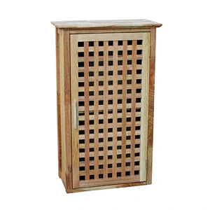 Nordic grid solid oiled walnut wood wall mounted bathroom cabinet with one door