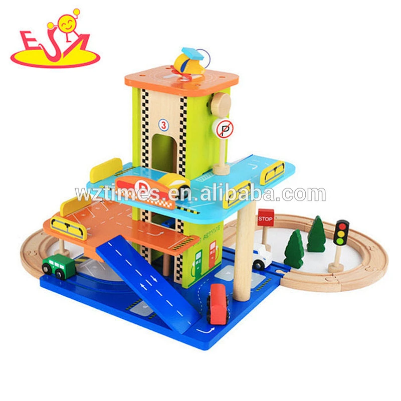 Wholesale colorful 3 layers wooden toy parking garage playsets benefits to baby's EQ W04B054