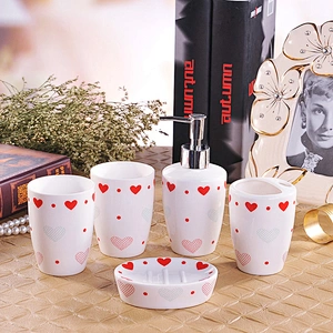 5 Pieces of Ceramic Bathroom Accessories Set Factory Directly Promotional Bathroom Toothbrush Cup Set Gold Line