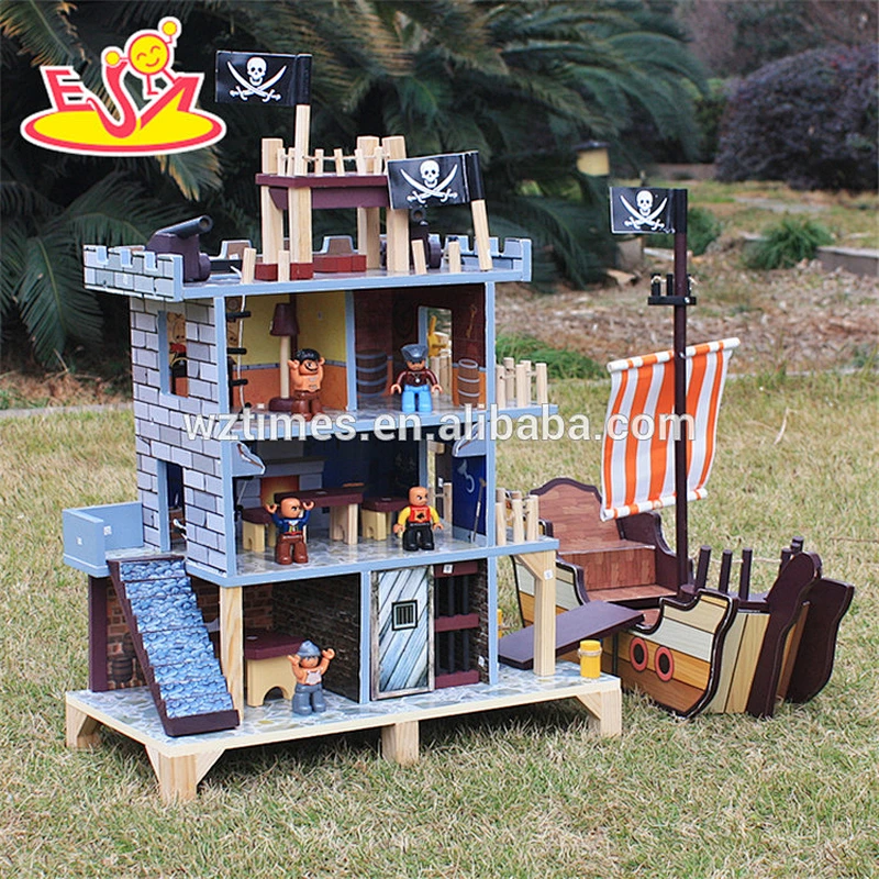 2018 wholesale boys wooden pirate doll house new design kids wooden pirate doll house pretend play pirate doll house W06A162