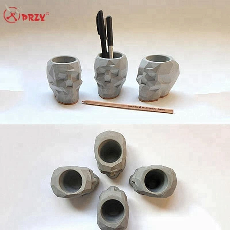New item 3D concrete Skull pen holder mold silicone Skeleton concrete vase decorations silicone molds