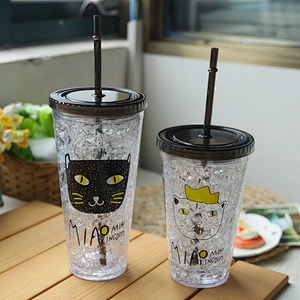 2018 New Fashion Design Cup with Straw Plastic Mugs with Animal Pattern for Kids Easy to Take
