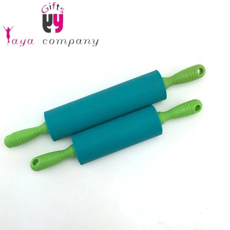 wholesale custom wooden handle colorful silicone rubber rolling pins