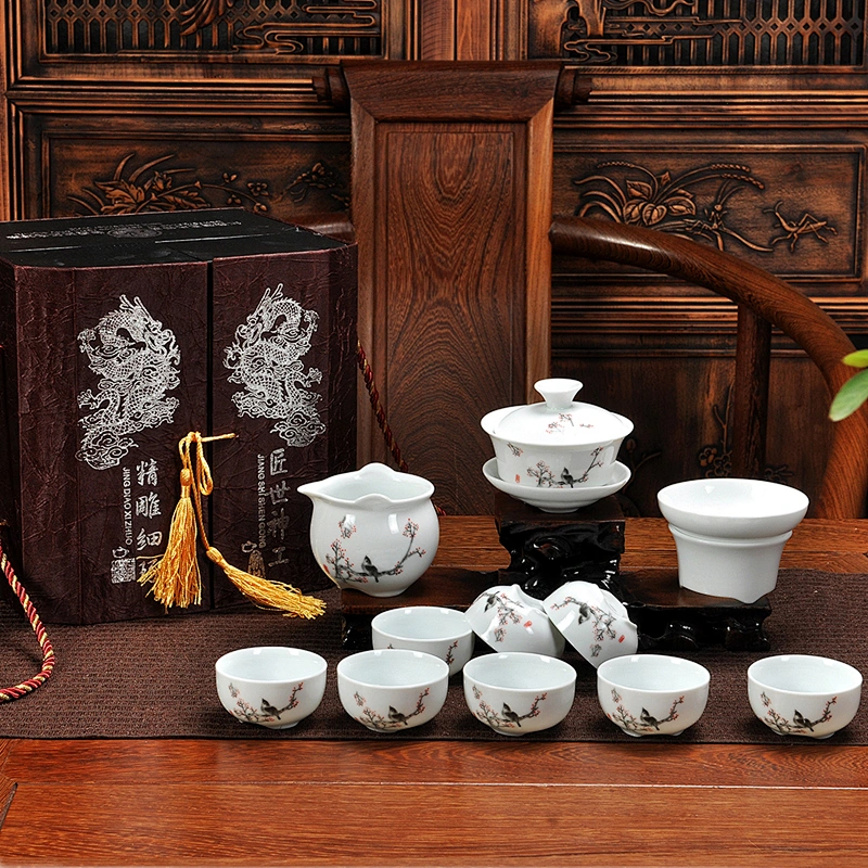 Chinese kungfu teapot combination rare elegant white ceramic cup