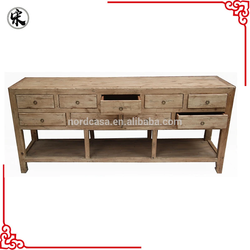 Chinese Natural Wood Kitchen Nine Drawer Table Set Old Soild Wood Unit For Kitchen Table Antique Furniture Stores