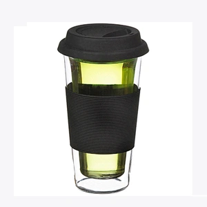 Guangzhou manufactory best selling products double wall tea glass mug coffee cup with silicone cover