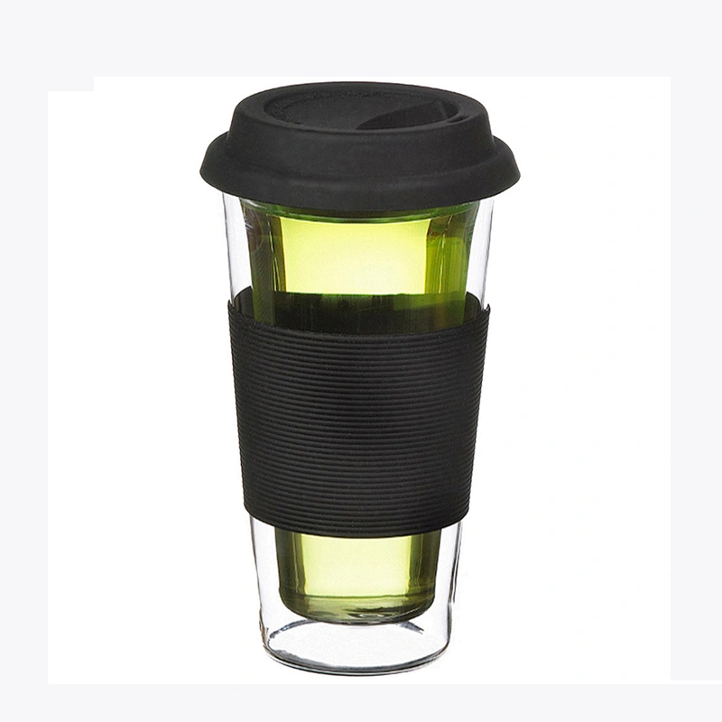 Guangzhou manufactory best selling products double wall tea glass mug coffee cup with silicone cover