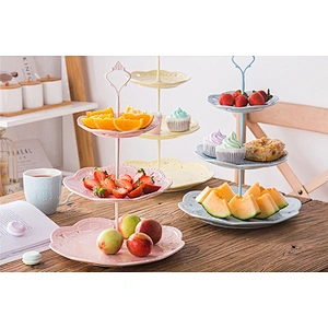 Fancy porcelain multicolor dishes three-layer plates with stand for decorate wedding