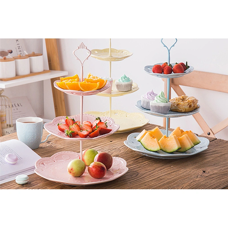 Fancy porcelain multicolor dishes three-layer plates with stand for decorate wedding