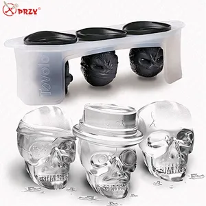 One set Skull head shaped silicone ice mold whiskey cocktail ice ball maker large ice cubes