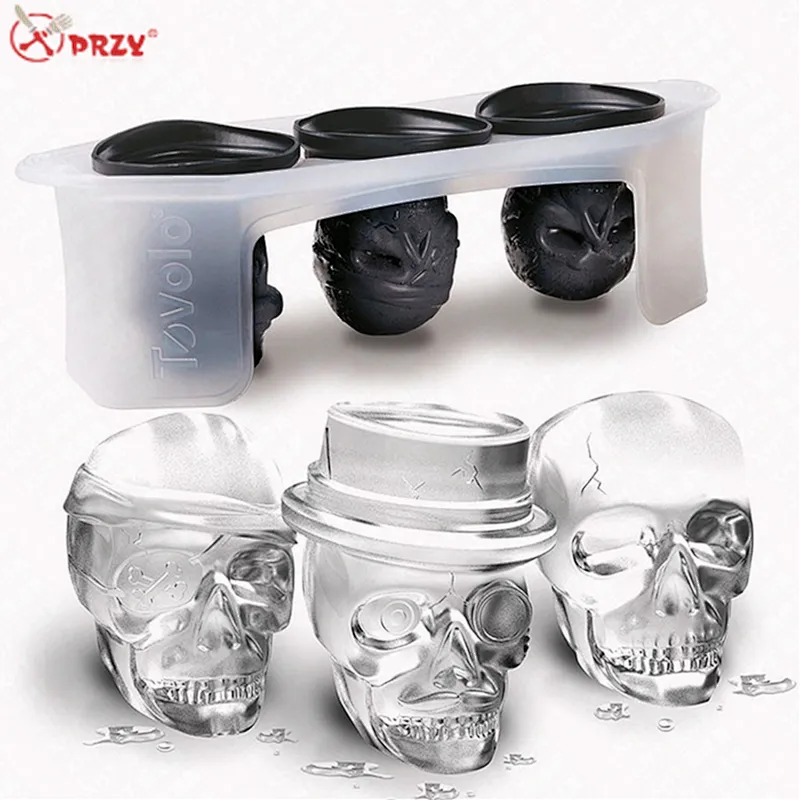 One set Skull head shaped silicone ice mold whiskey cocktail ice ball maker large ice cubes