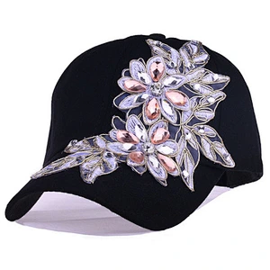 Wholesale fashion 6 panel dad hats colorful bling rhinestone logo ladies baseball hat and cap