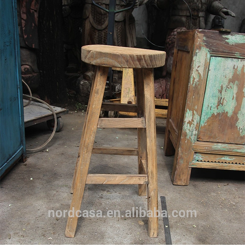 Chinese antique rustic wooden natural color stool
