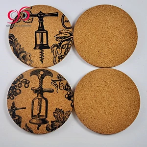 New arrival round black personalised cork backed coasters printed cork fabric coaster sets