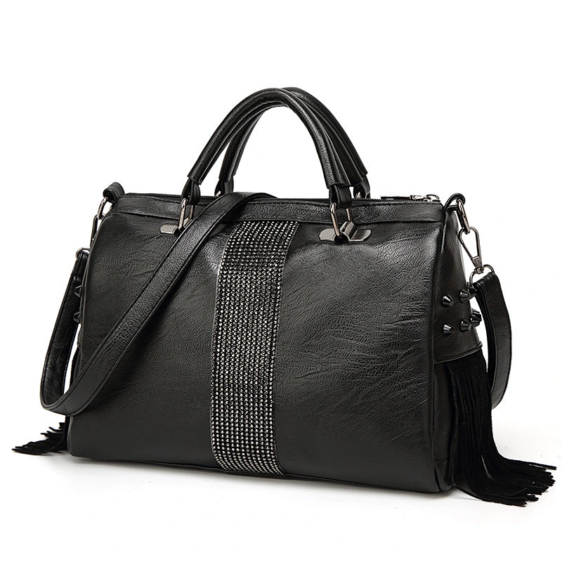 Beautiful korean ladies pu hand bags women black printed handbags tote