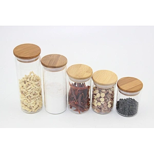 High borosilicate glass straight seal pot with bamboo lid for food