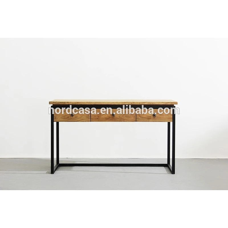 Antique Industrial Iron Natural Console Table