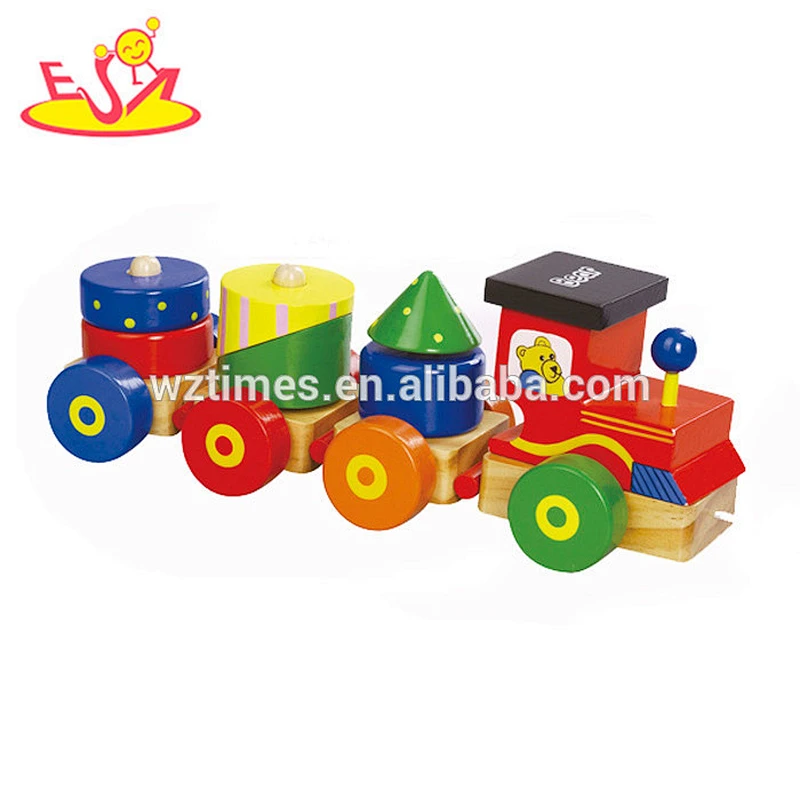 Wholesale attractive price wooden children trains toy diy wooden children blocks trains toy W05C059