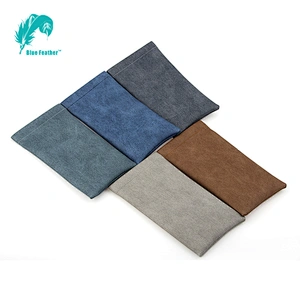 Mens classic plain pu leather soft eyeglass bag with spring top