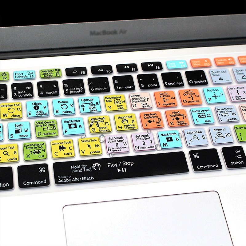 OEM Factory China shortcuts keyboard skin After Effects Functional Russian Silicone Key Cover For macbook pro 15 inch keyboard