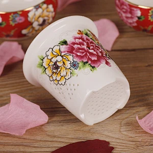 China Celebrity red peony pattern tea cup set glass bottle for wedding