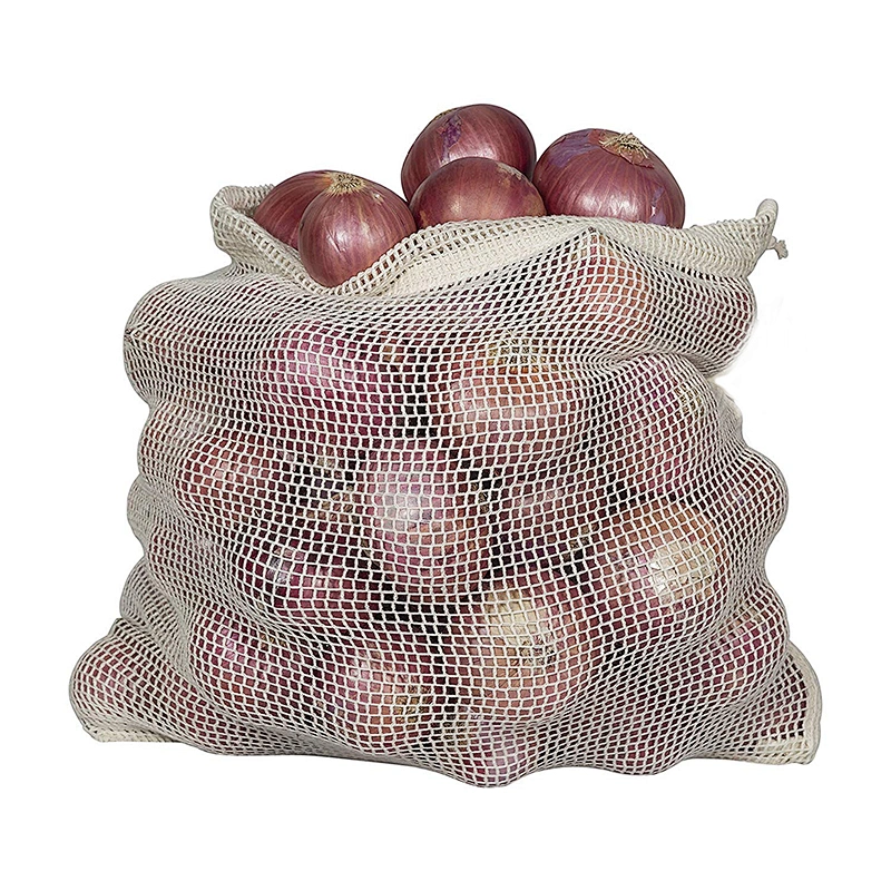 eco friendly cotton produce bag onion potato tomato net bag mesh drawstring bag